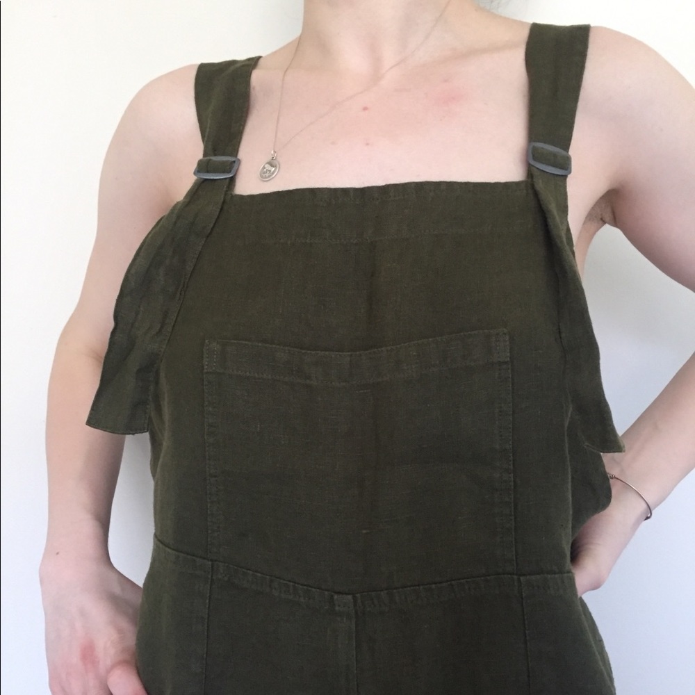 Flax Olive Linen Overalls